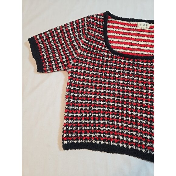 POL Crop top stretch knit short sleeve black red white size L‎ - Picture 16 of 16